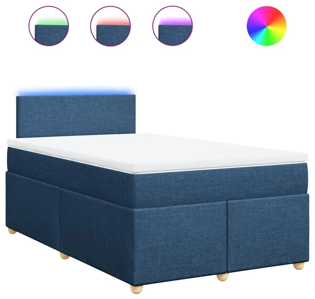 vidaXL Κρεβάτι Boxspring με Στρώμα Μπλε 120x200 εκ. Υφασμάτινο