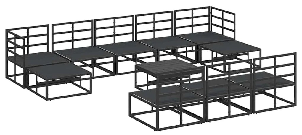 vidaXL Σετ Καναπέ Κήπου με μαξιλάρι 11 pcs Μαύρο Αλουμίνιο