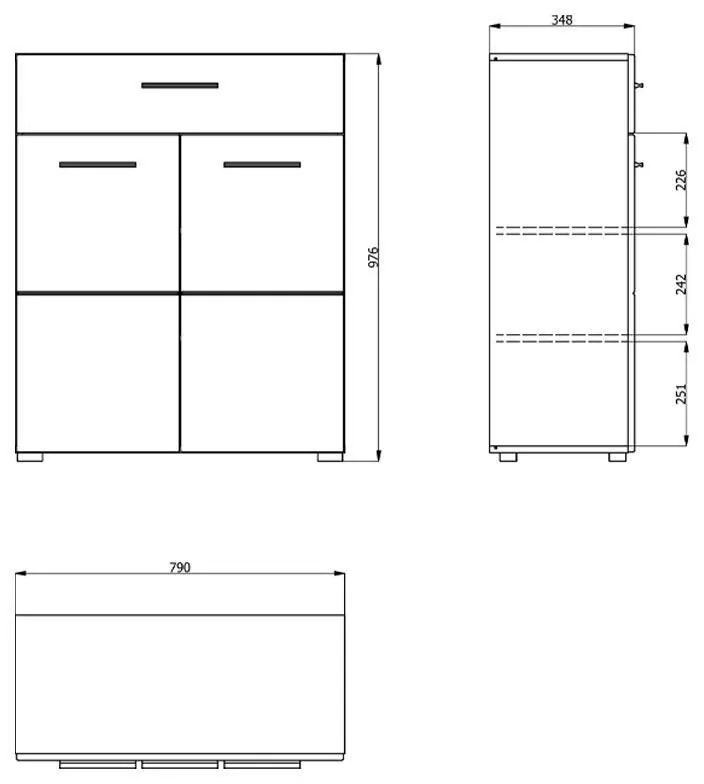 Koμότα - Μπουφές Beny 2K1F Γκρί Δρύς - Λευκή Λάκα 79x35x97,5 εκ. 79x35x97.5 εκ.