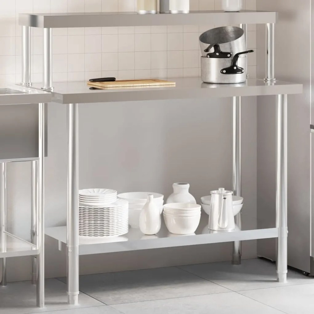 vidaXL Πάγκος Εργασίας Κουζίνας με Ράφι 110x55x120 εκ. Ανοξείδ. Ατσάλι