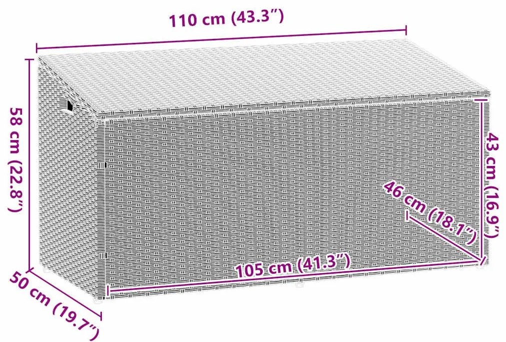 κουτί αποθήκευσης κήπου ανοιχτό γκρι 110x50x58 cm Poly Rattan - Γκρι