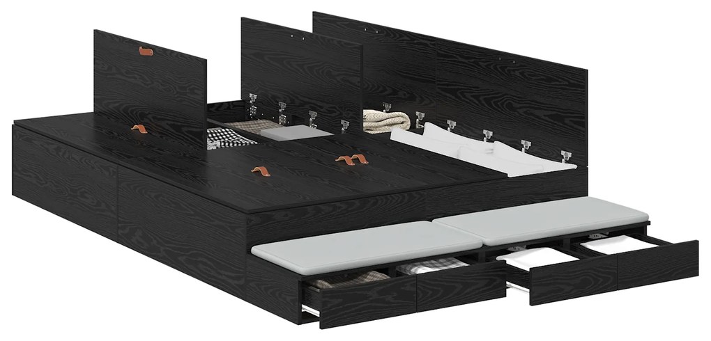 vidaXL Κρεβάτι Αποθήκευσης Μαύρο Δρυς 150x200 εκ