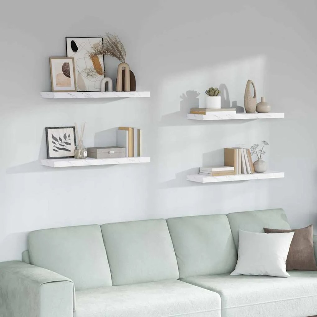 vidaXL Ράφι Τοίχου Επιτοίχιο 4 pcs Λευκό Μάρμαρο 80 x 23,5 x 4 εκ