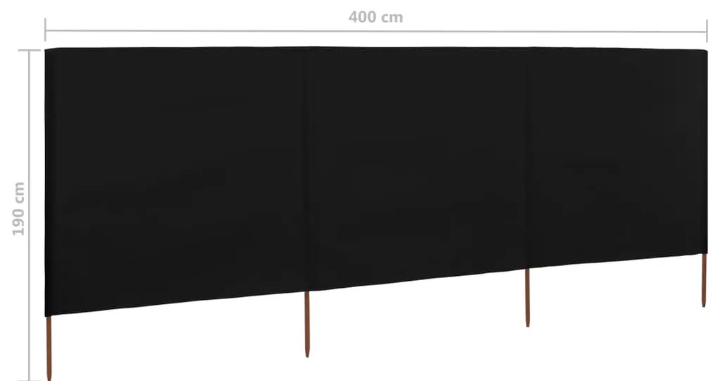 vidaXL Προστατευτικό Αέρα με 3 Πάνελ Μαύρο 400 x 160 εκ. Υφασμάτινο