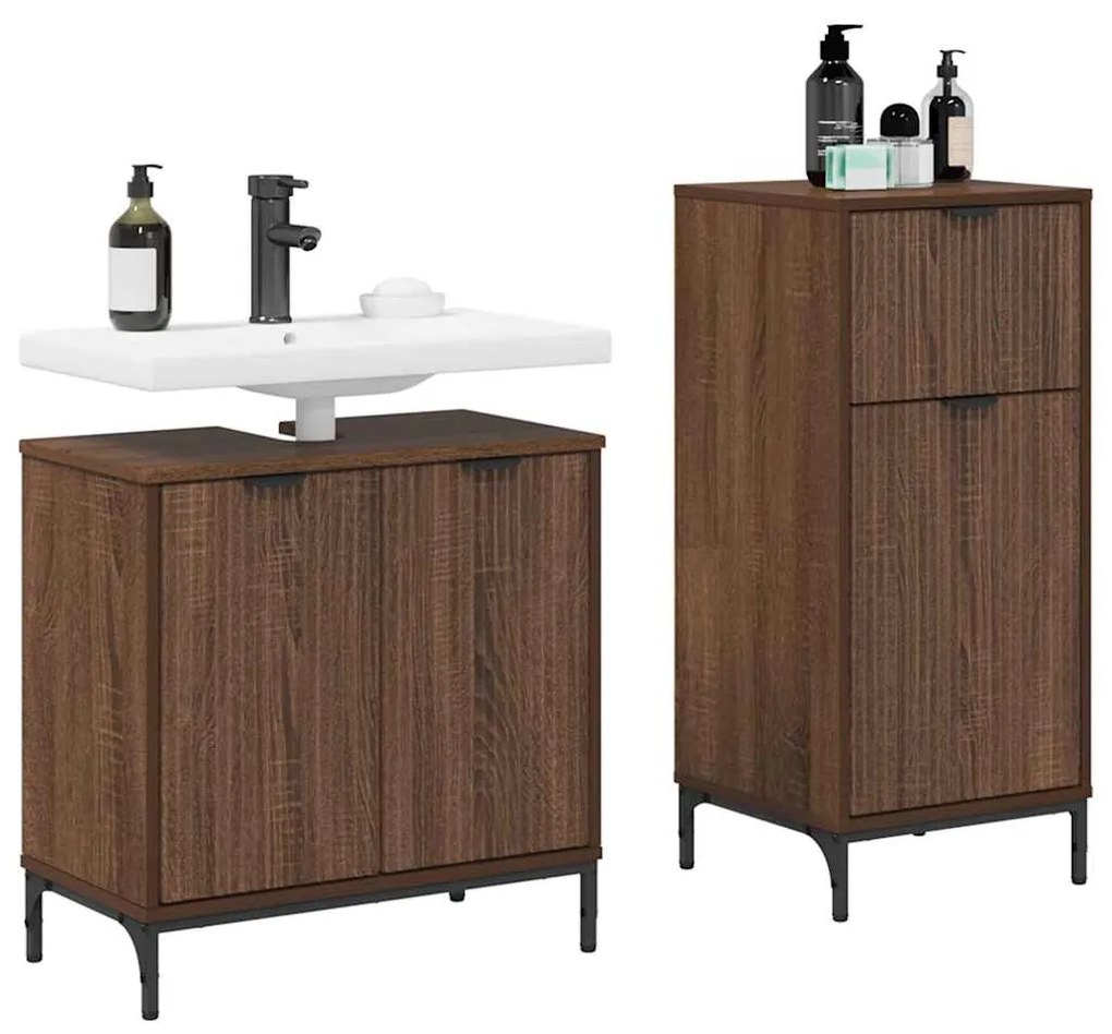 vidaXL Σετ Επίπλων Μπάνιου με ράφι 2 pcs Καφέ δρυς 39.5 x 36 x 88 εκ