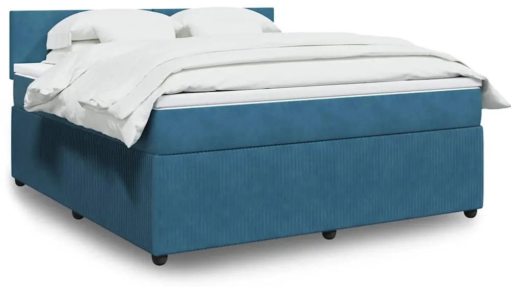 vidaXL Κρεβάτι Boxspring με Στρώμα Μπλε 180x200 εκ. Βελούδινο