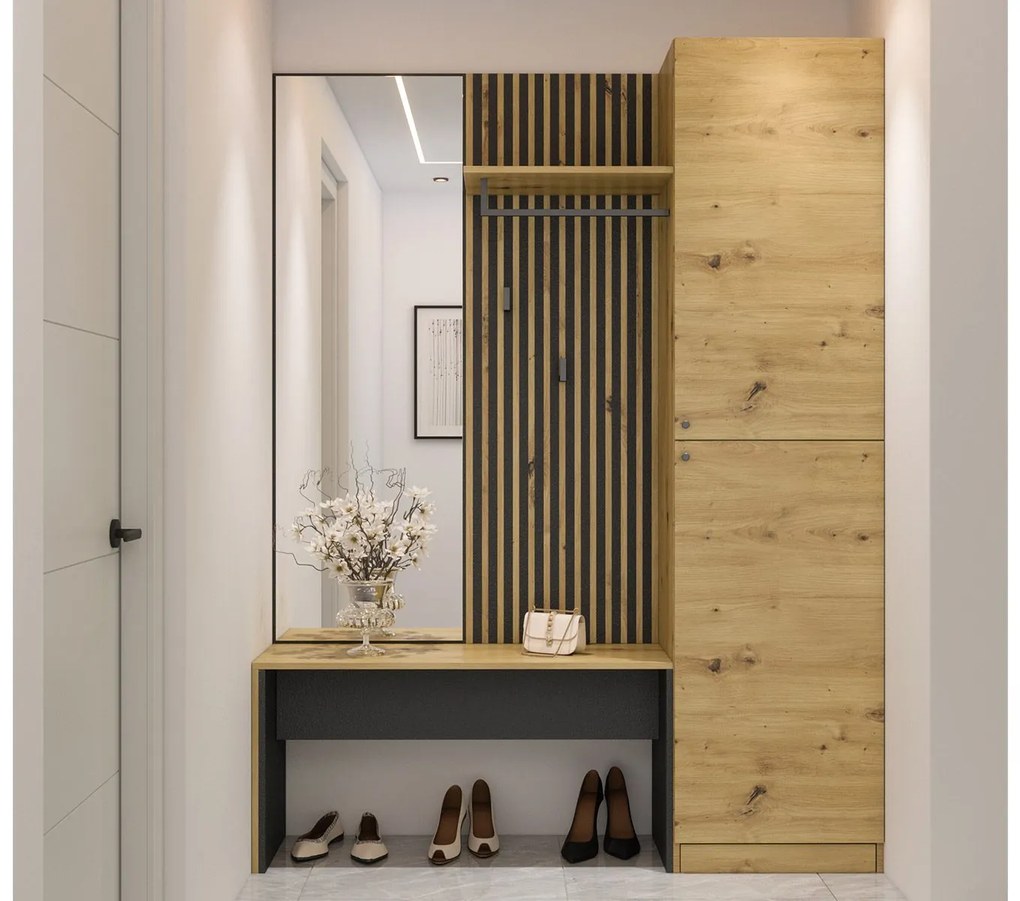 AURORA-1 Έπιπλο Εισόδου Artizan Oak/Ανθρακί Μ150xΠ40xΥ189.5