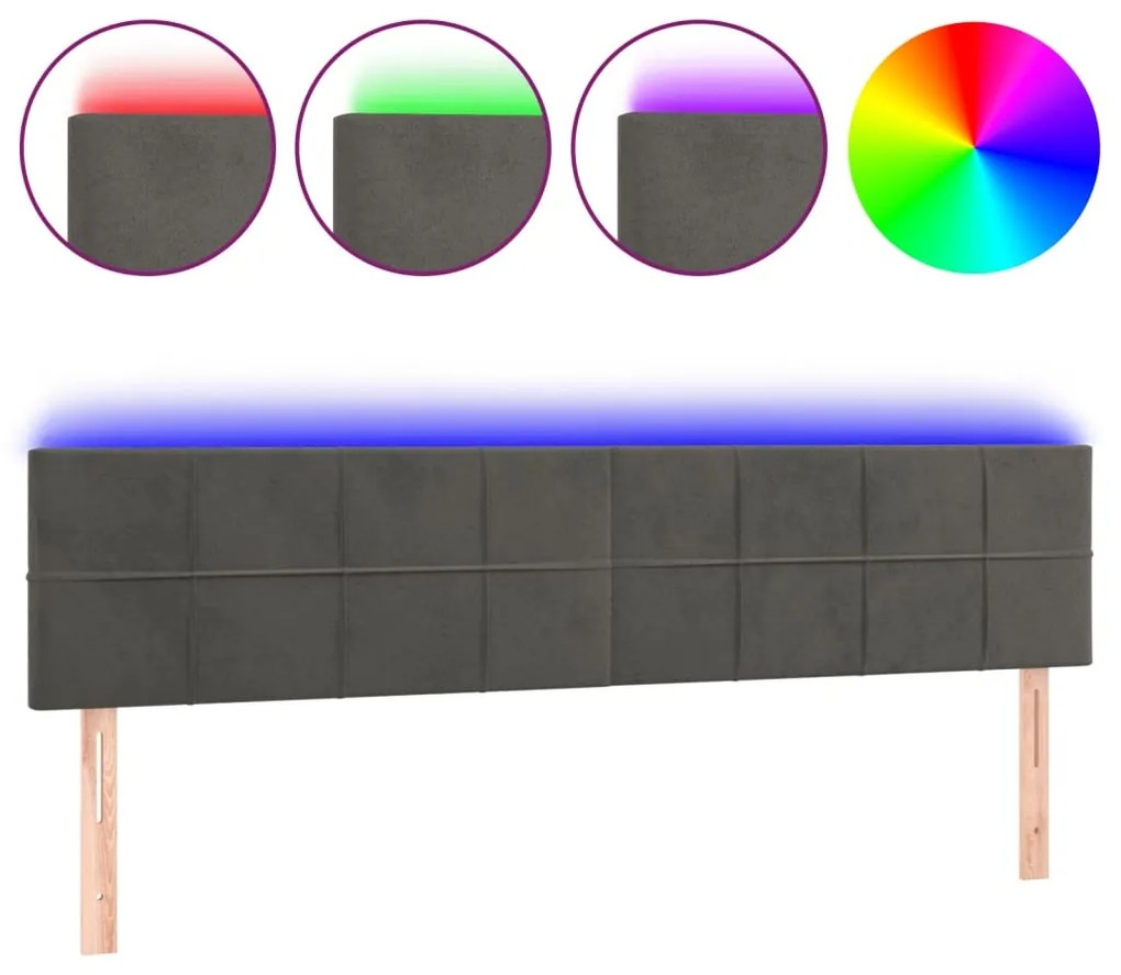 Κεφαλάρι Κρεβατιού LED Σκούρο Γκρι 180x5x78/88 εκ. Βελούδινο 3121673