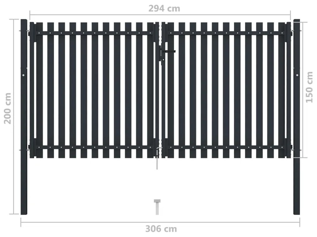vidaXL Πόρτα με Διπλή Πόρτα και Φράχτη Ανθρακί 300x150 εκ. από Ατσάλι