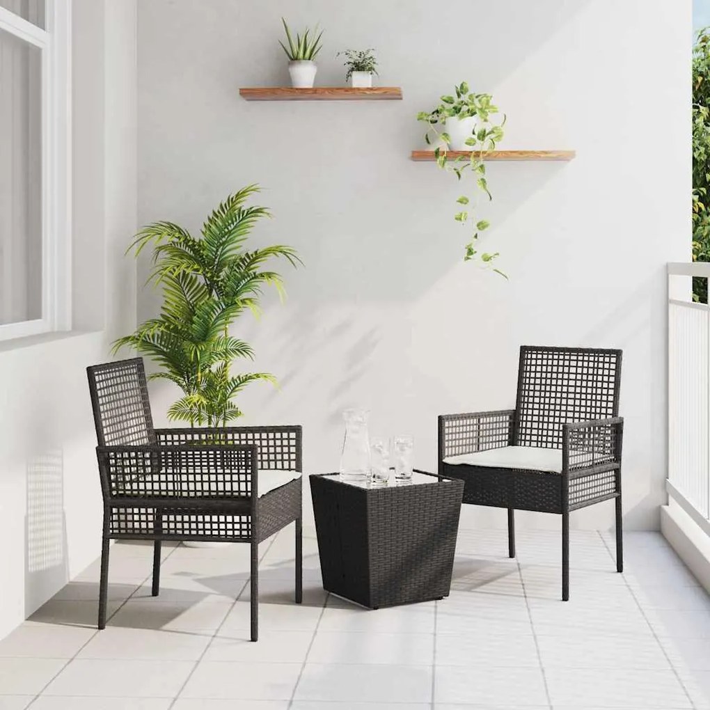 vidaXL Σετ Μπιστρό Κήπου 3 pcs Μαύρο Πολυ ράταν