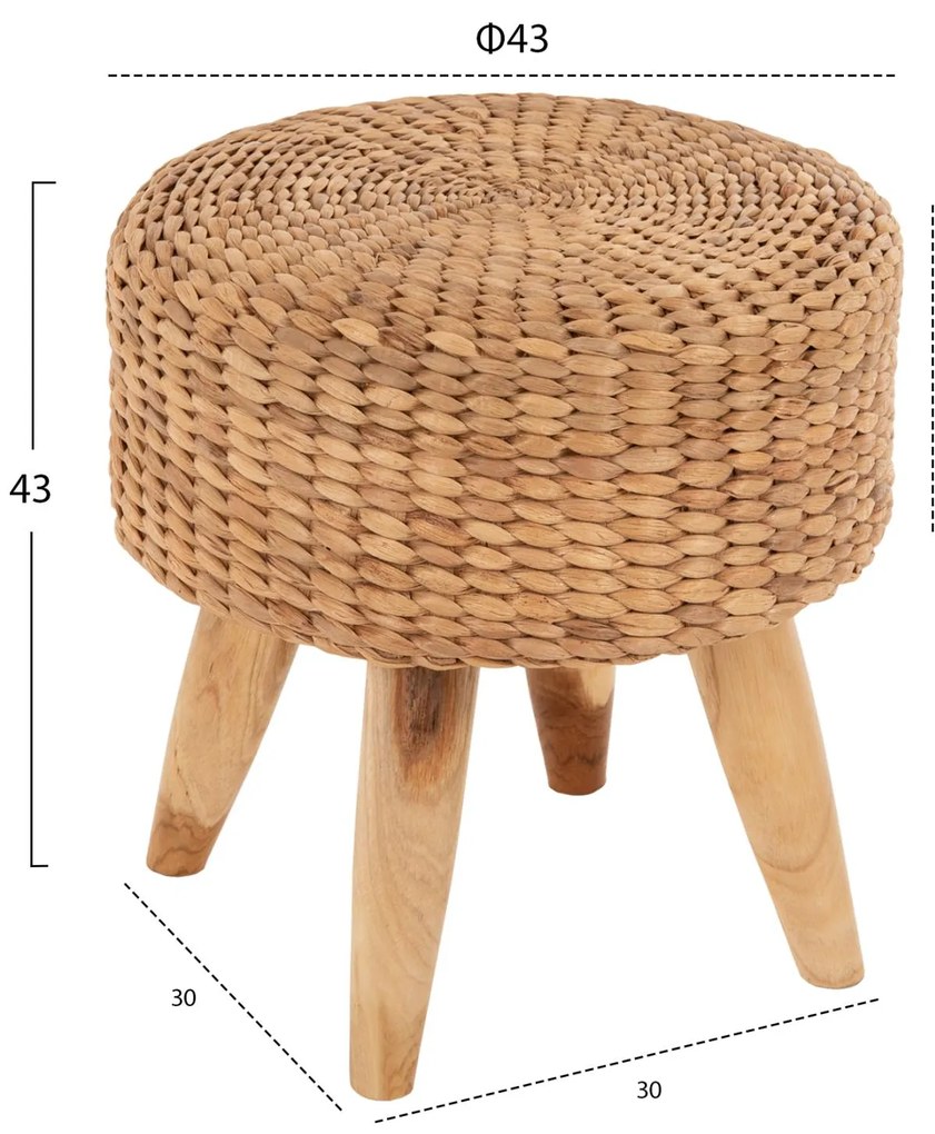 Σκαμπό JIM απο Ξύλο TEAK σε Φυσικό με Ψάθινο Κάθισμα Φ43x43Υ εκ. 43x43x43 εκ.