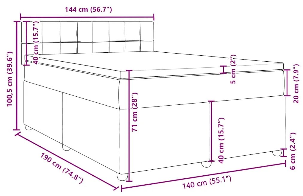 Κρεβάτι Boxspring με Στρώμα Taupe 140x190 εκ. Υφασμάτινο - Μπεζ-Γκρι