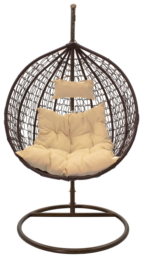 Κούνια Zafer pakoworld κρεμαστή μέταλλο-pp καφέ σφ.-μαξιλάρι μπεζ 106x103x200εκ