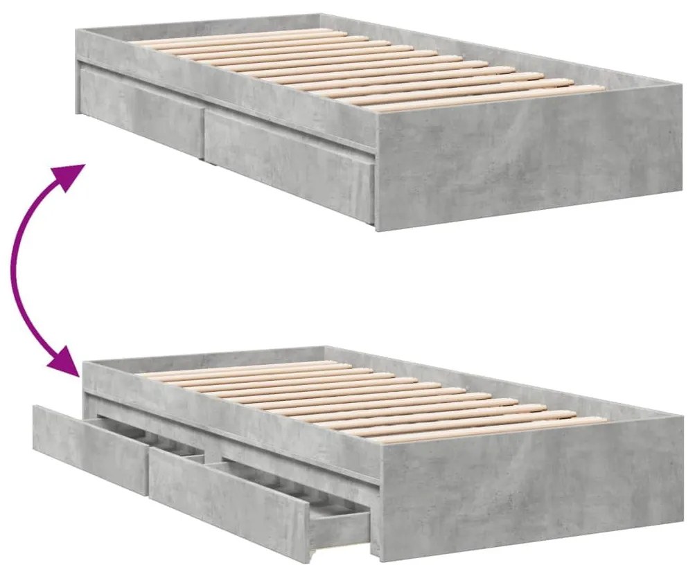Πλαίσιο Κρεβατιού με Συρτάρια Γκρι Σκυρ. 90x200 εκ. Επεξ. Ξύλο - Γκρι