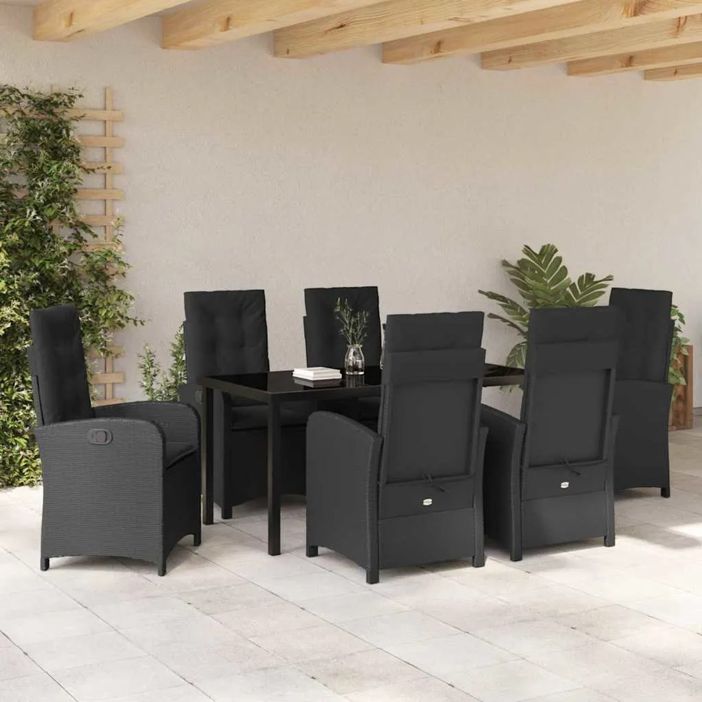 vidaXL Σέτ φαγητού για κήπο 7 pcs Μαύρο συνθετικό ρατάν