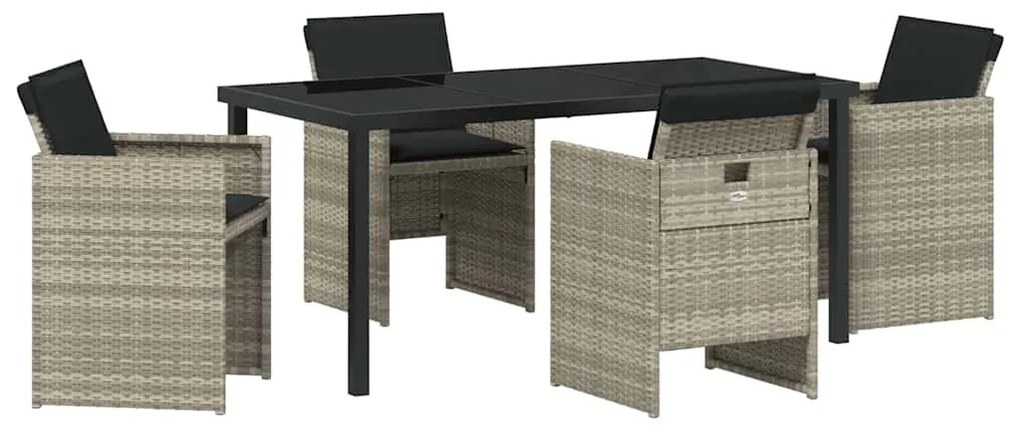 vidaXL Σέτ φαγητού για κήπο με μαξιλάρι 5 pcs Ανοιχτό γκρι Πολυ ράταν