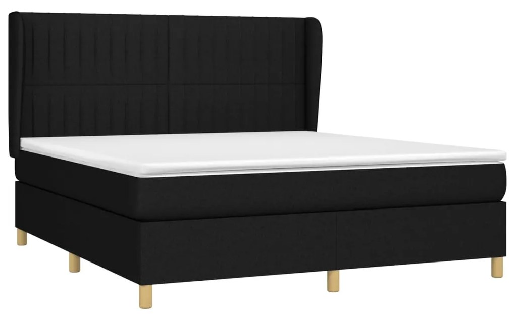 vidaXL Κρεβάτι Boxspring με Στρώμα Μαύρο 180x200 εκ. Υφασμάτινο