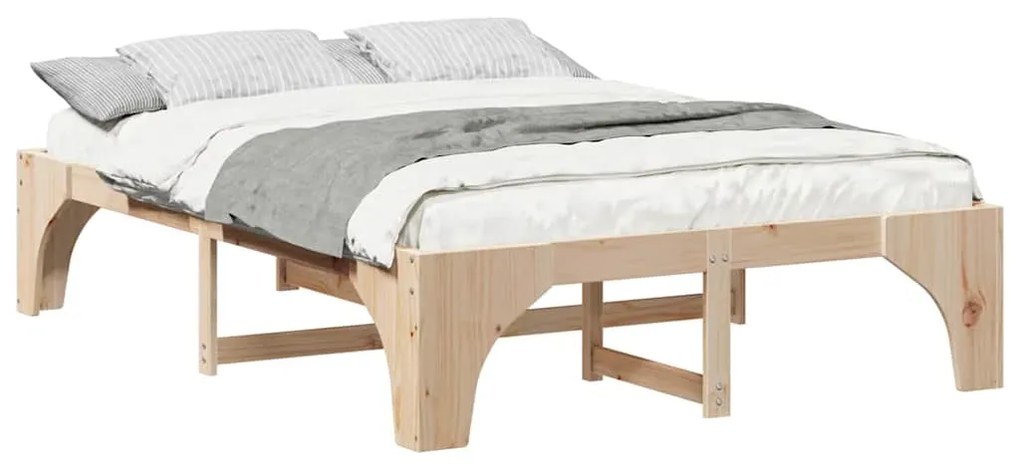 vidaXL Κρεβάτι δαπέδου Καφέ 160 x 200 cm Μασίφ ξύλο πεύκου