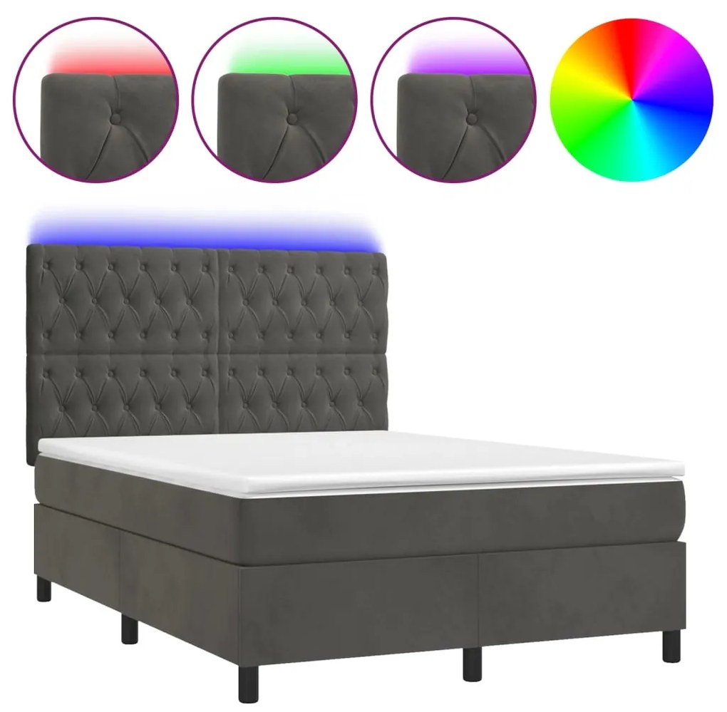 ΚΡΕΒΑΤΙ BOXSPRING ΜΕ ΣΤΡΩΜΑ &amp; LED ΣΚ. ΓΚΡΙ 140X200ΕΚ. ΒΕΛΟΥΔΙΝΟ 3136306