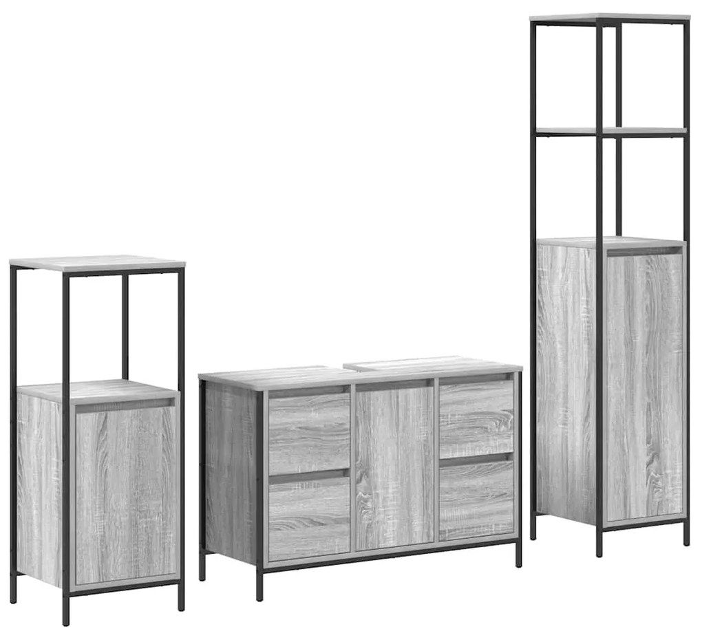 vidaXL Σετ Επίπλων Μπάνιου με συρτάρι 3 pcs Γκρι σονόμα και Μαύρο