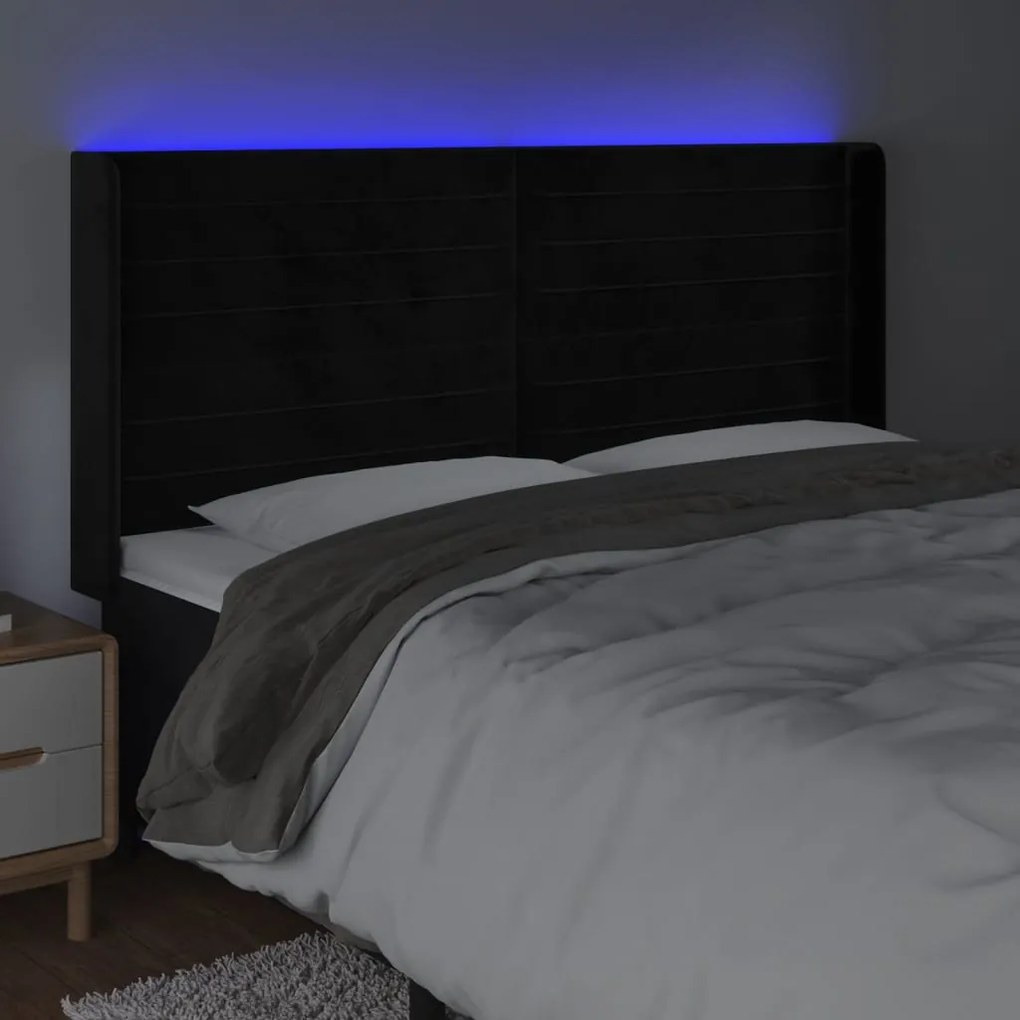 Κεφαλάρι Κρεβατιού LED Μαύρο 203x16x118/128 εκ. Βελούδινο 3124256