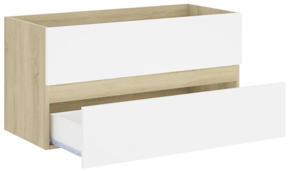 vidaXL Ντουλάπι Νιπτήρα Λευκό/Sonoma Δρυς 90x38,5x45 εκ. Μοριοσανίδα