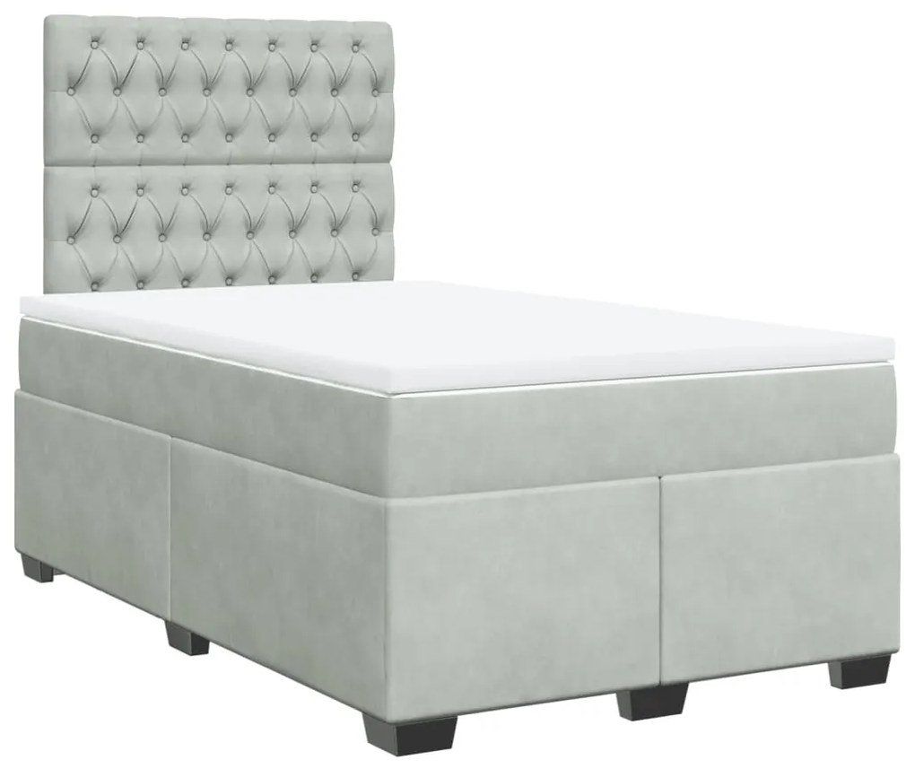 vidaXL Κρεβάτι Boxspring με Στρώμα Ανοιχτό Γκρι 120x200 εκ. Βελούδινο