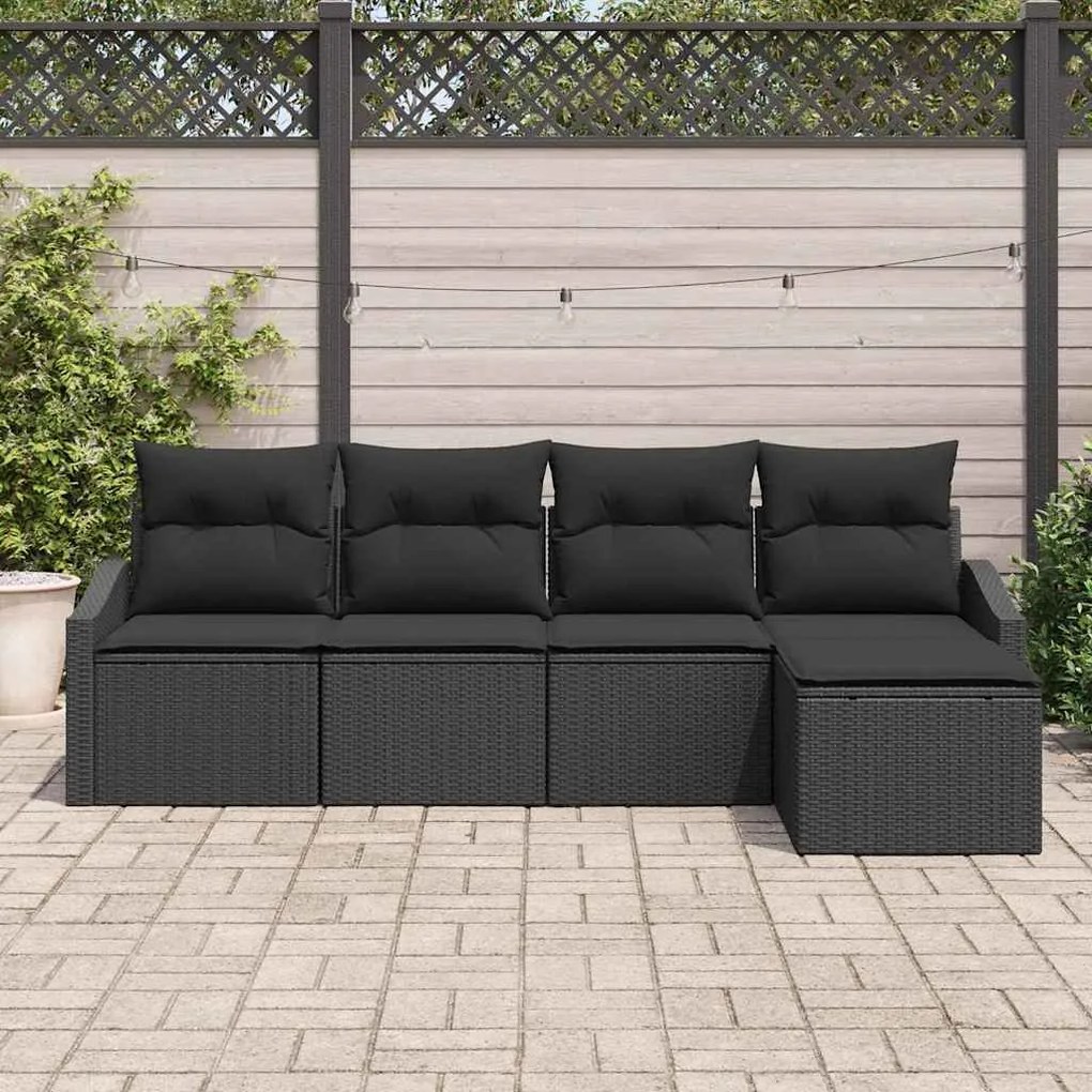 vidaXL Σετ Καναπέ Κήπου 5 pcs Μαύρο Πολυ ράταν