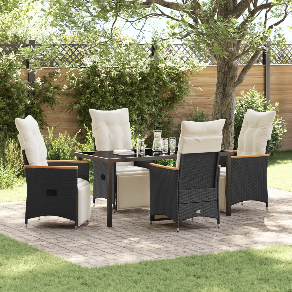 vidaXL Σετ 5 Τμχ Κήπου με Μαξιλάρια από Μαύρο Πολυ Rattan.