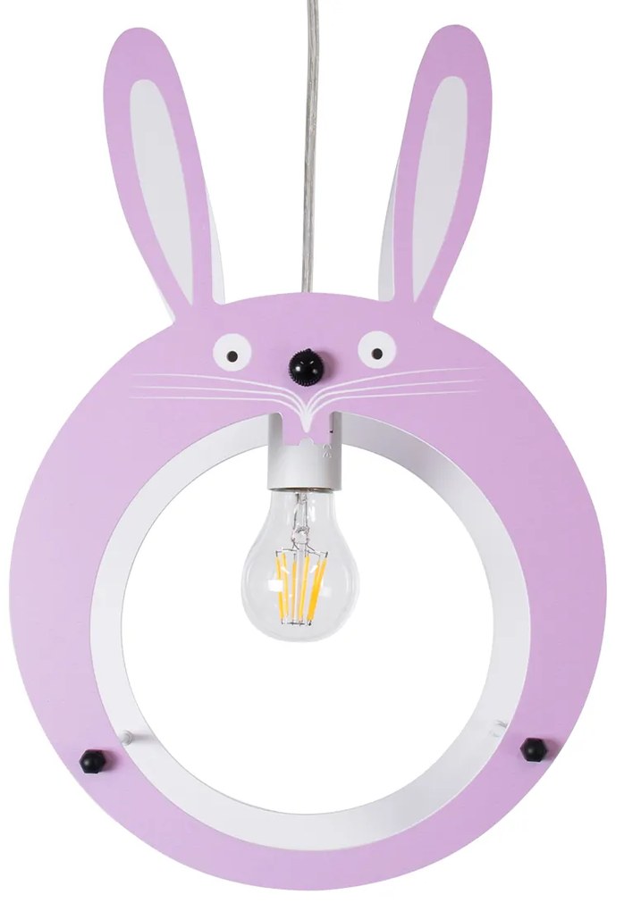 GloboStar® BUNNY 61577 Μοντέρνο Παιδικό Κρεμαστό Φωτιστικό Οροφής Μονόφωτο 1 x E27 Ροζ PVC Φιγούρα Λαγουδάκι Μ27.2 x Π15.5 x Υ40cm