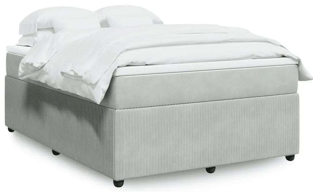 vidaXL Κρεβάτι Boxspring με Στρώμα Ανοιχτό Γκρι 160x200 εκ. Βελούδινο
