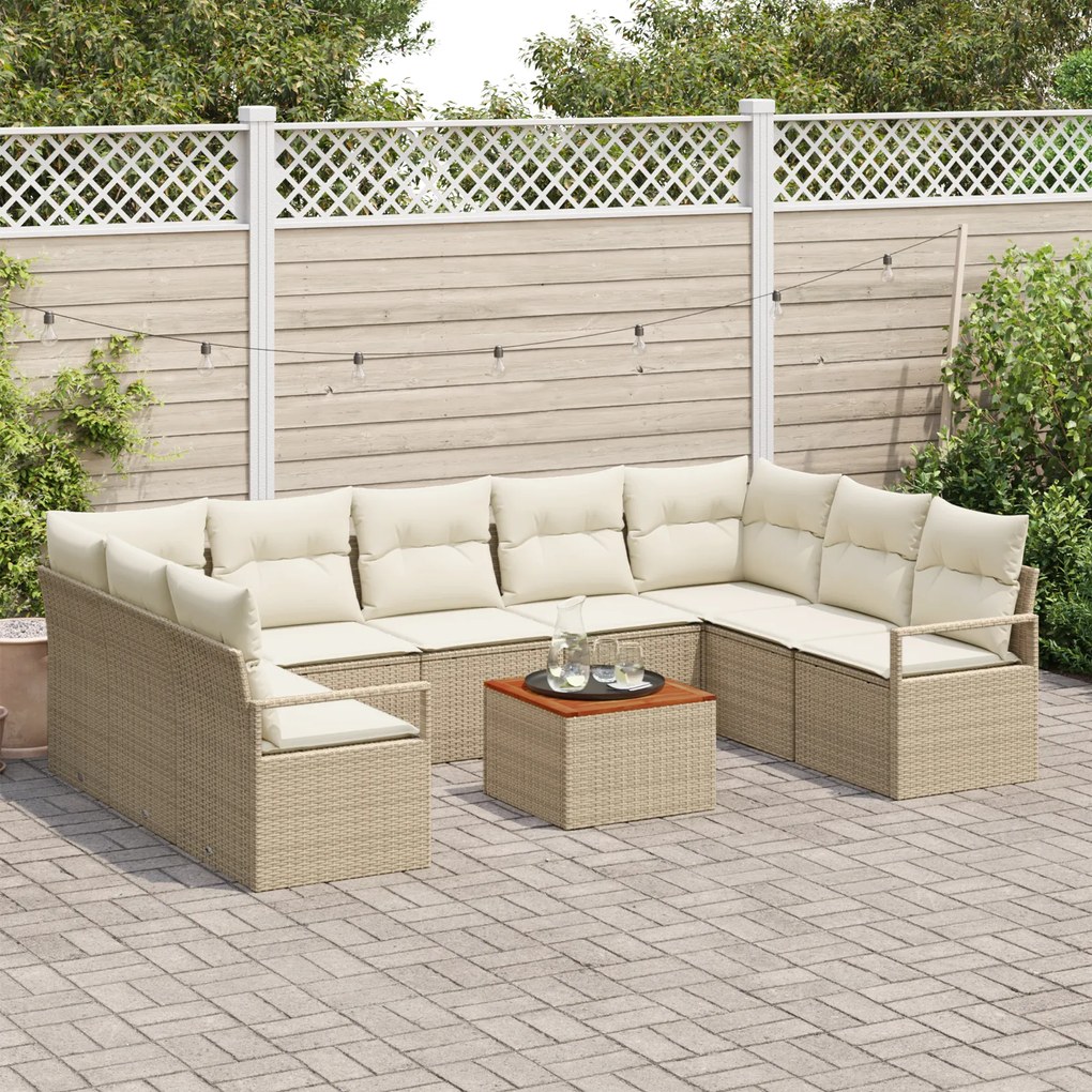 vidaXL Σετ ΣαNάκι Κήπου 10 pcs Beige, λευκό Μεγάλο Ρατάν και ξύλο