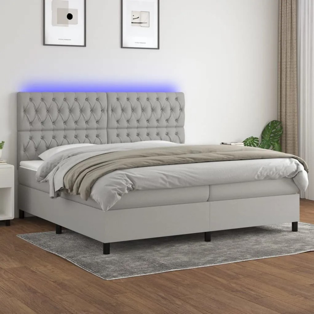 vidaXL Κρεβάτι Boxspring με Στρώμα &amp; LED Αν.Γκρι 200x200εκ. Υφασμάτινο