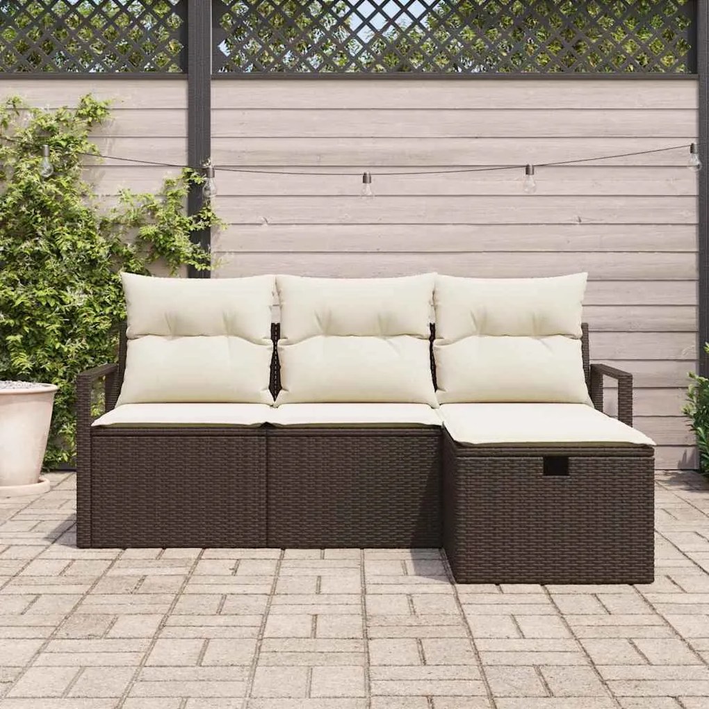 vidaXL Σετ Καναπέ Κήπου με μαξιλάρι 4 pcs Καφέ Πολυ ράταν