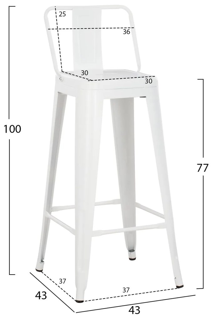 Σκαμπό μπάρ με πλάτη Melita-Pro Μεταλλικό Λευκό ματ 42x42x100Υ εκ. 42x42x100 εκ.