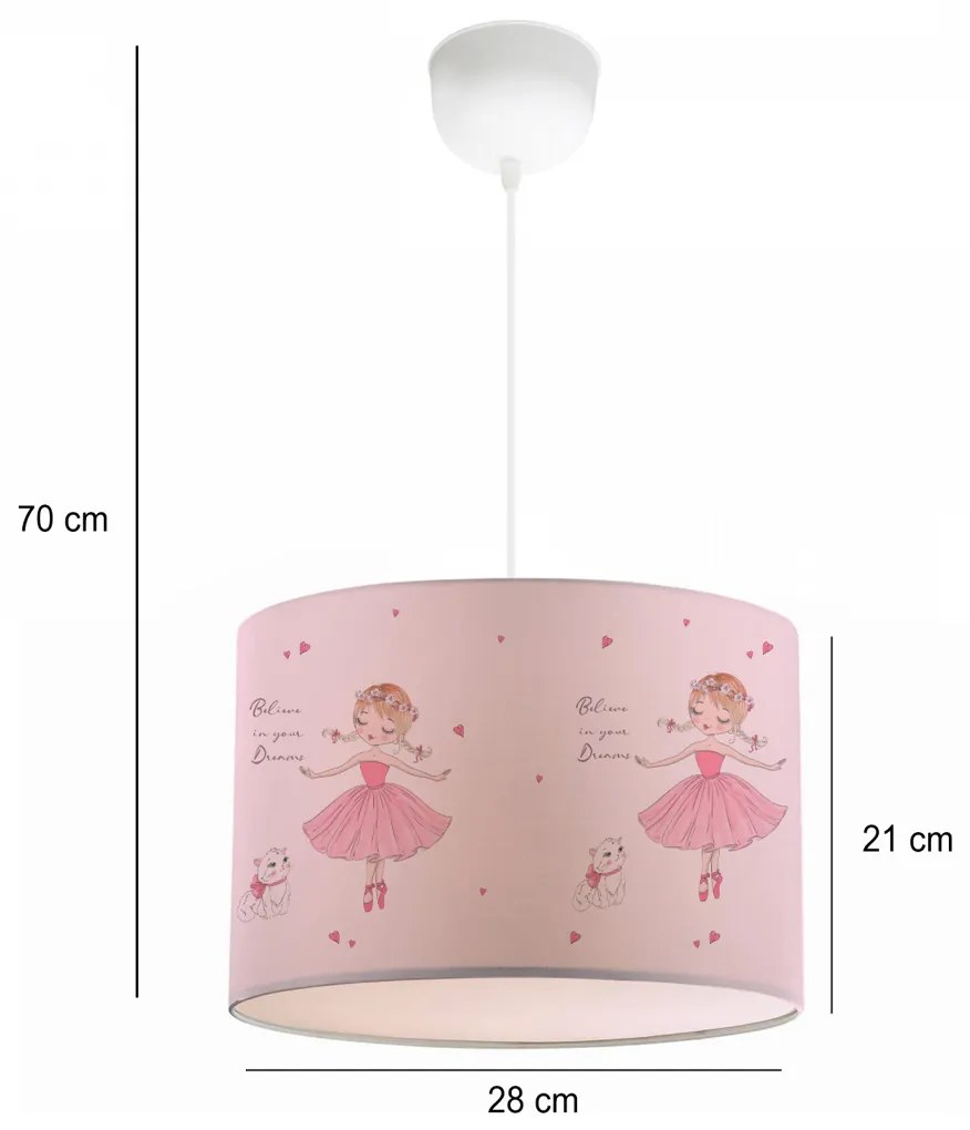 GloboStar BALLERINA 204-0015 Παιδικό Κρεμαστό Φωτιστικό Φιγούρα Μονόφωτο 1 x E27 IP20 Ροζ Ύφασμα - Μ28 x Π28 x Υ70cm - 204-0015