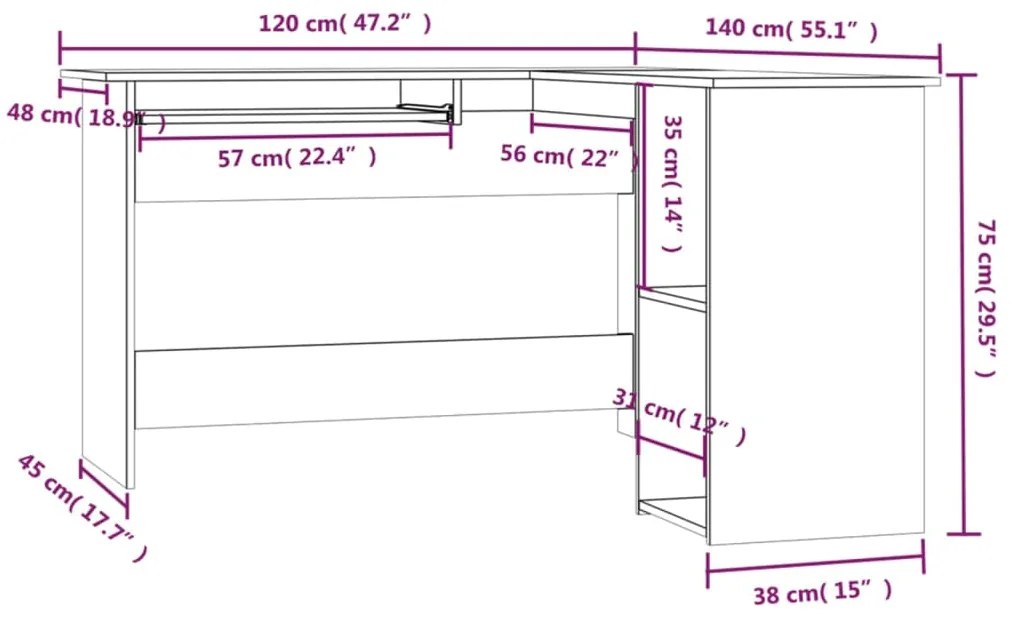 ΓΡΑΦΕΙΟ ΓΩΝΙΑΚΟ ΚΑΦΕ ΔΡΥΣ 120 X 140 X 75 ΕΚ. ΕΠΕΞΕΡΓΑΣΜΕΝΟ ΞΥΛΟ 815386