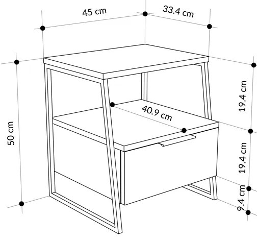 Κομοδίνο Johana pakoworld μαύρο-λευκό 45x40x50εκ