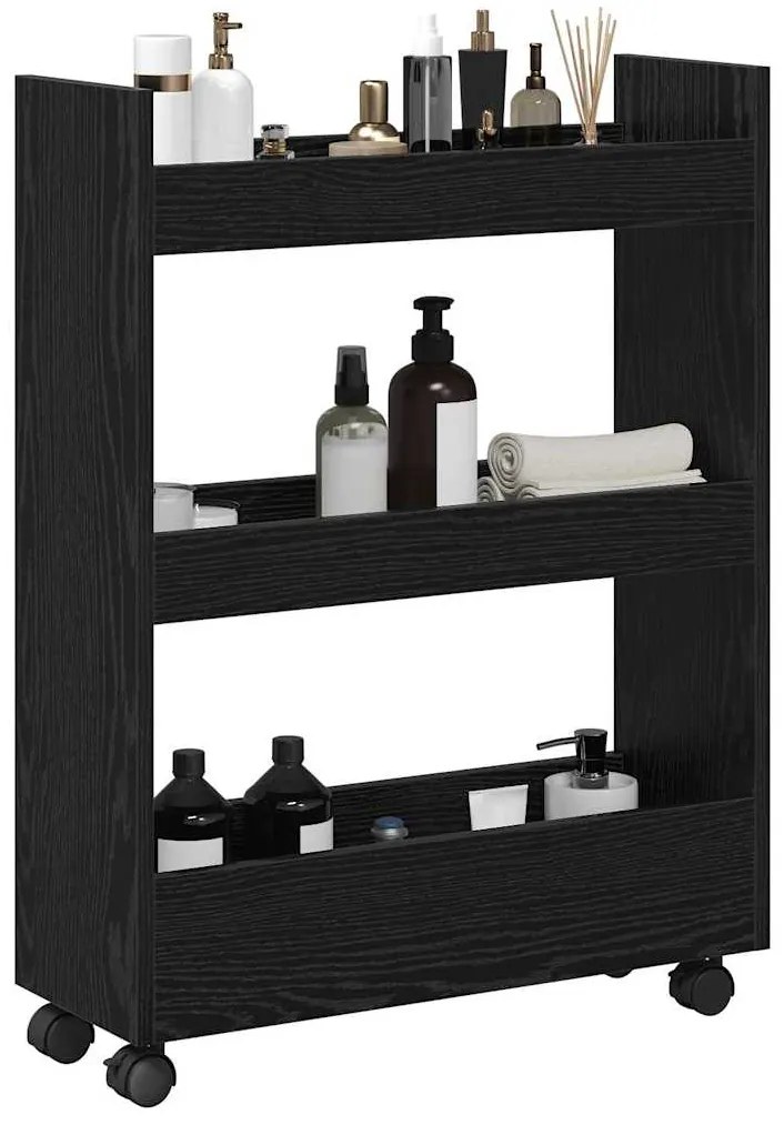 vidaXL Λεπτό Καρότσι Αποθήκευσης Μαύρη Οξυά 60 x 22 x 80 εκ.