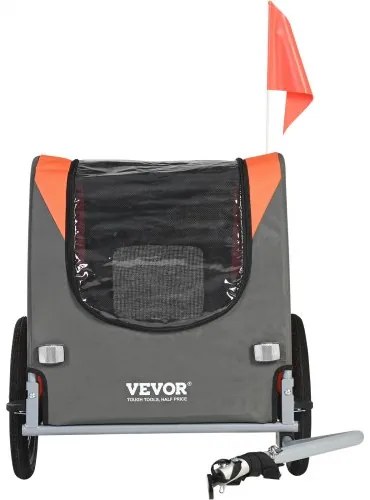 VEVOR Dog Bike Trailer, Supports up to 66 lbs, Pet Cart Bicycle Carrier, Easy Folding Frame with Quick Release Wheels, Universal Bicycle Coupler, Reflectors, Flag, Collapsible to Store, Orange/Gray