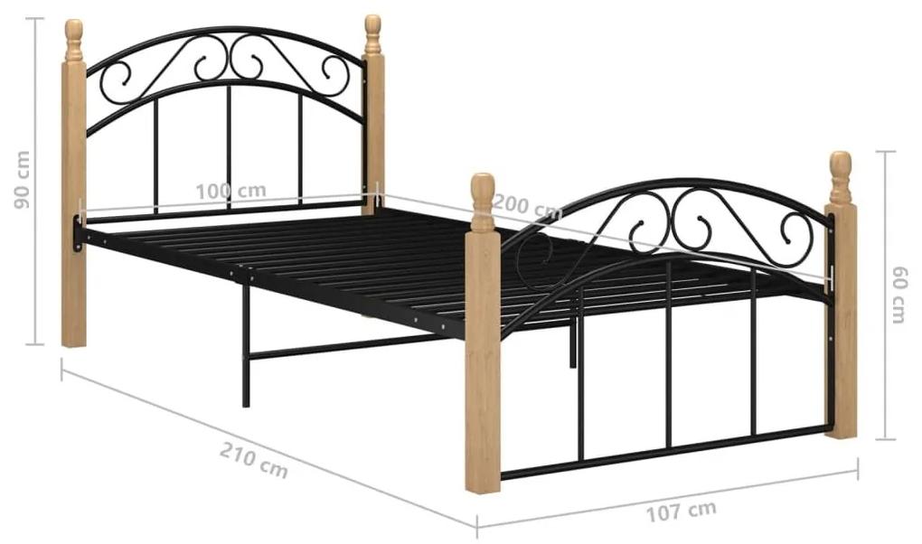 Πλαίσιο κρεβατιού μαύρο μεταλ./μασίφ ξύλο δρυς 100x200εκ - Μαύρο