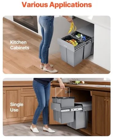 VEVOR Double 20Lx2 Pullout Waste Container Under Cabinet Kitchen Bin Trash Can