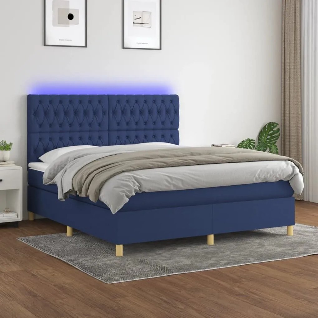 ΚΡΕΒΑΤΙ BOXSPRING ΜΕ ΣΤΡΩΜΑ &amp; LED ΜΠΛΕ 180X200 ΕΚ. ΥΦΑΣΜΑΤΙΝΟ 3135699