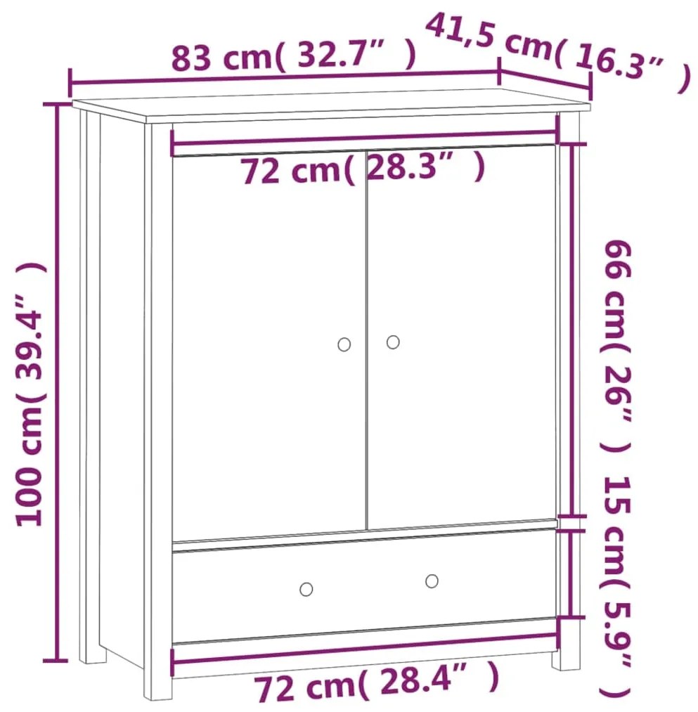 Ντουλάπι Γκρι 83 x 41,5 x 100 εκ. από Μασίφ Ξύλο Πεύκου - Γκρι