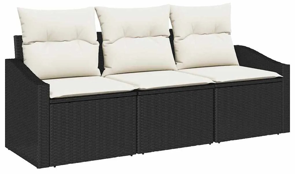 vidaXL Σετ Καναπέ Κήπου 3 pcs Μαύρο, Κρέμα Πολυ rattan, βαμμένο ατσάλι