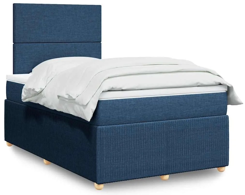 vidaXL Κρεβάτι Boxspring με Στρώμα Μπλε 120x200 εκ. Υφασμάτινο