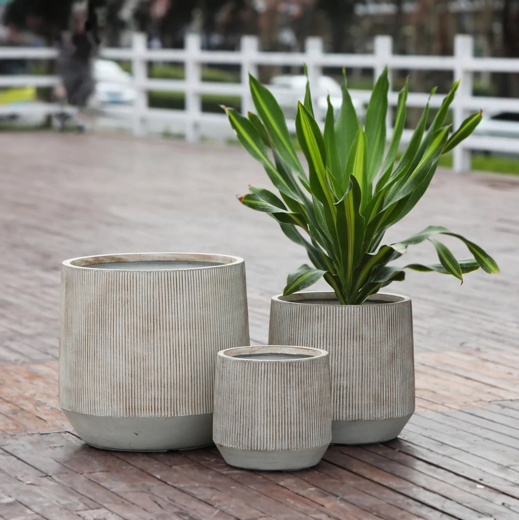 ΣΕΤ 3ΤΜΧ ΓΛΑΣΤΡΕΣ ΣΤΡΟΓΓΥΛΕΣ ΣΕΙΡΑ GARDENER HM4724 FIBERCLAY-ΧΡΩΜΑ CEMENT Φ59x55Υεκ (1 Τεμμάχια)