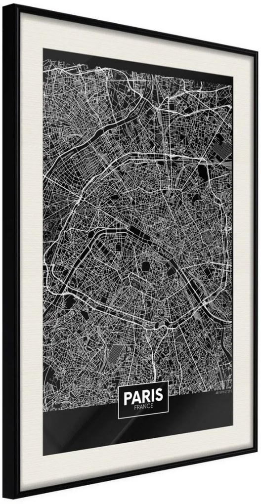 Αφίσα - City Map: Paris (Dark) - 20x30 - Μαύρο - Με πασπαρτού