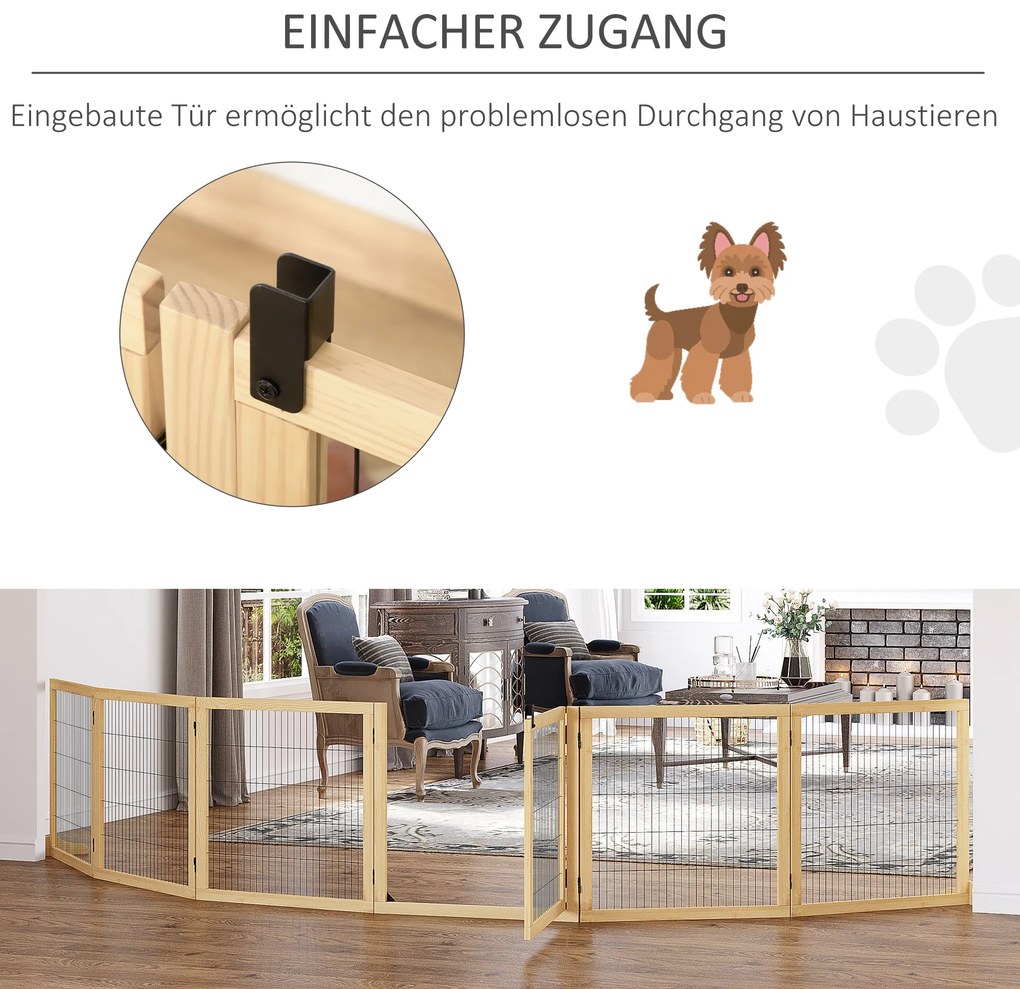 Περίφραγμα ασφαλείας για κατοικίδια, για σκύλους, ξύλο πεύκου, αναδιπλούμενο, 432 x 36 x 70 cm, Φυσικό