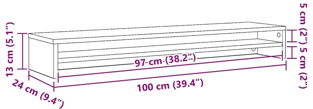 Βάση Οθονών Μαύρη Δρυς 100 x 24 x 13 εκ. από Επεξ. Ξύλο - Μαύρο